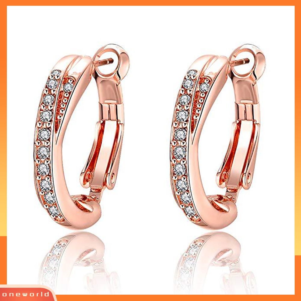 [WOD] Fashion Elegan Hoop Huggie Earrings Berlian Imitasi Mengkilap Perhiasan Pesta Lady Gift