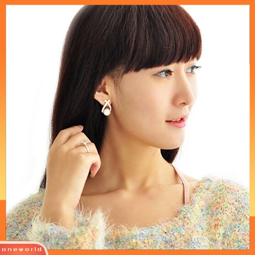 [WOD] Wanita Mutiara Imitasi Ear Studs Earrings Cross Berlian Imitasi Hadiah Perhiasan Pernikahan