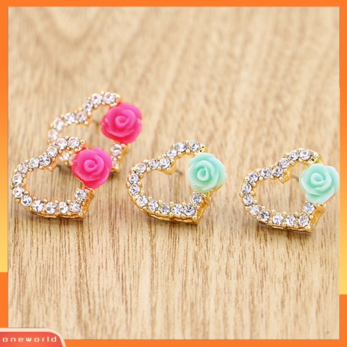 [WOD] Wanita Cinta Hati Berlian Imitasi Bunga Mutiara Imitasi Ear Studs Earrings Perhiasan Hadiah