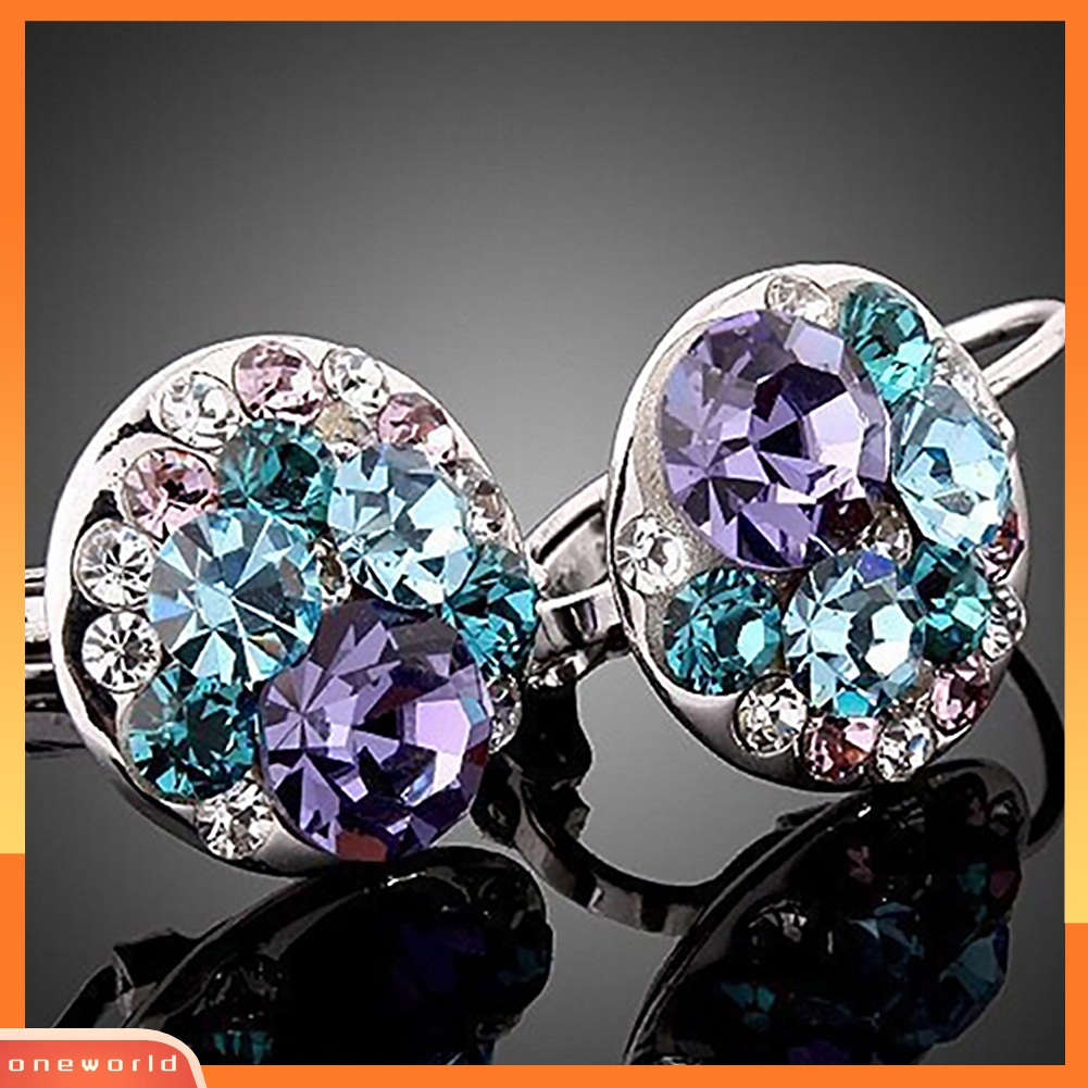 [WOD] Fashion Wanita Cubic Zirconia Penuh Kristal Leverback Perak Alloy Earrings