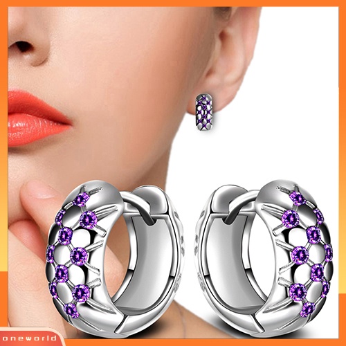 [WOD] Wanita Elegan Ungu Cubic Zirconia Ear Hoop Huggie Earrings Perhiasan Hadiah