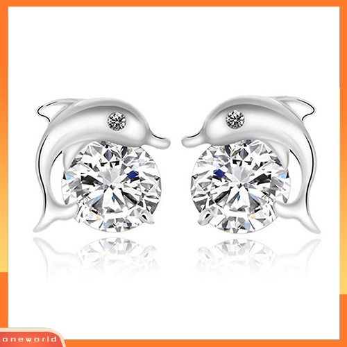 [WOD] Wanita Indah Dolphin Berlian Imitasi Mata Stud Anting Tindik Perhiasan Charms