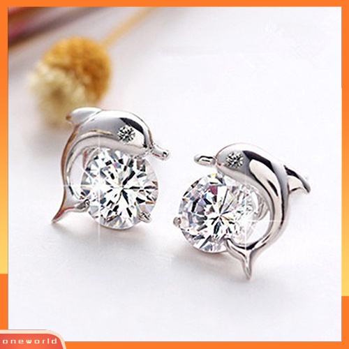 [WOD] Wanita Indah Dolphin Berlian Imitasi Mata Stud Anting Tindik Perhiasan Charms