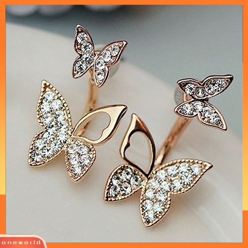 [WOD] Manis Indah Wanita Gadis Berlian Imitasi Kupu-Kupu Telinga Jaket Stud Earrings Perhiasan