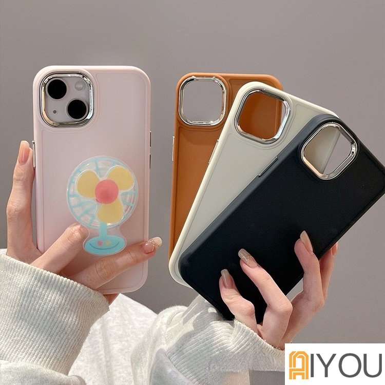 Lucu 3D Dapat Berputar Kipas Bracket Phone Grip Tok Griptok Korea Holder Ring Untuk iPhone 14 13 12 11 Pro Max Dengan Lensa Plating Tombol Lembut TPU Belakang Shockproof Cover