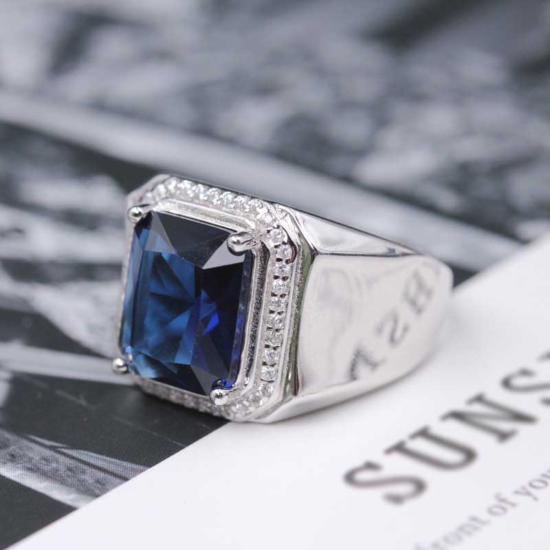 Safir Berlian Kristal Perak Baja Titanium Pria Punk Fashion Perhiasan Pesta Punk Hip Hop Jari Rings