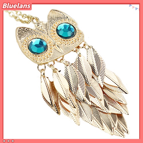 [BLS] Fashion Wanita Nada Emas Daun Owl Pesona Liontin Kalung Rantai Panjang