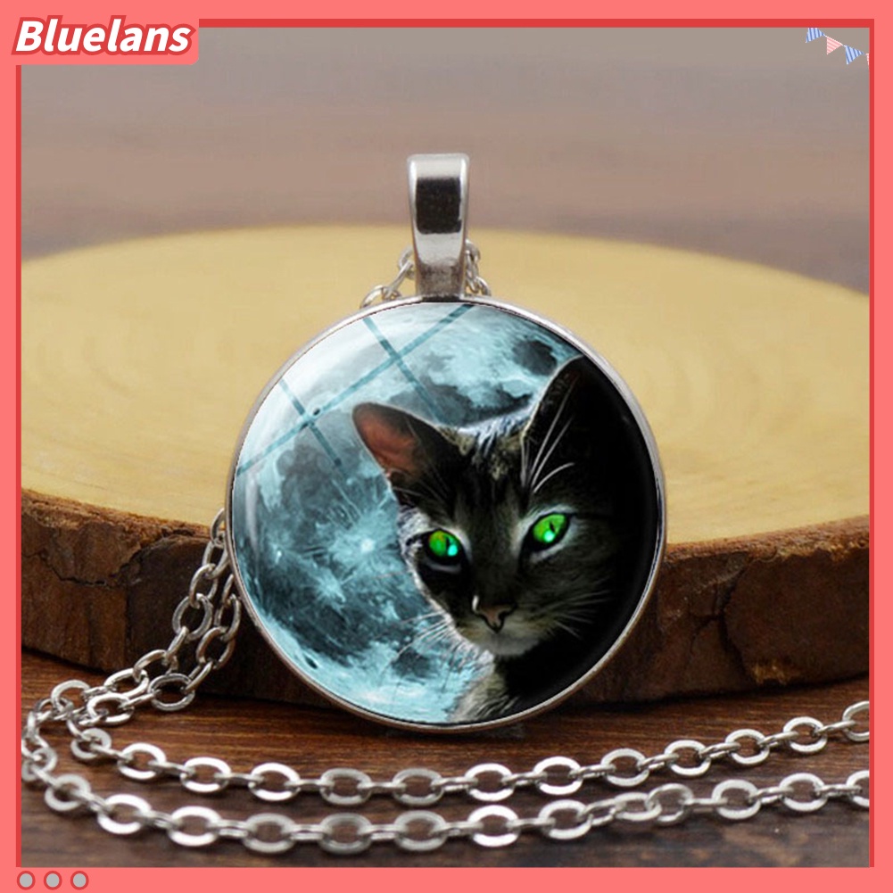 [BLS] Vintage Wanita Perhiasan Motif Kucing Cabochon Imitasi Liontin Sweater Rantai Kalung