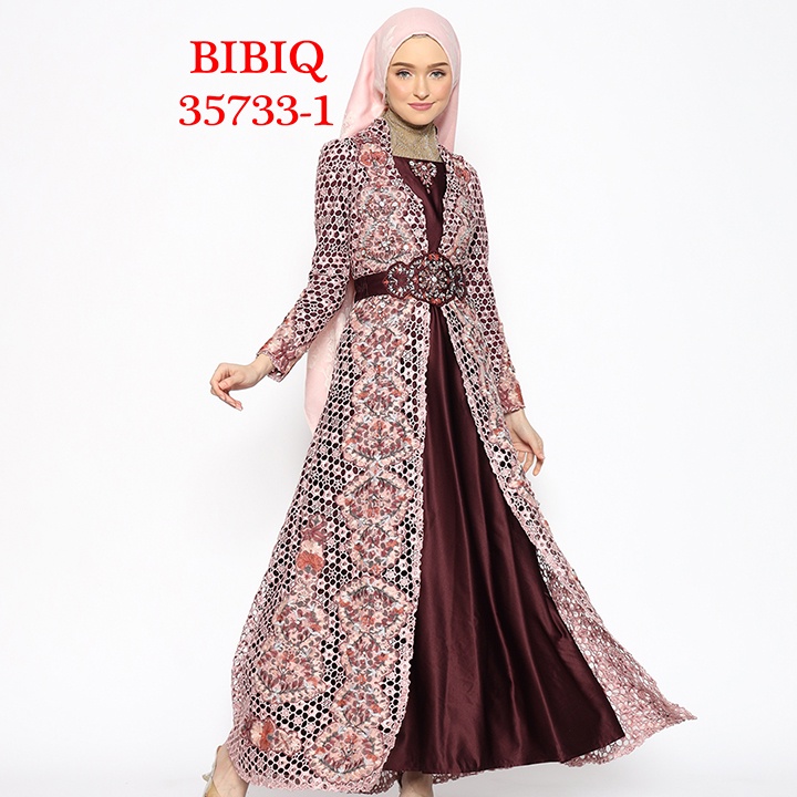 Bibiq Gamis Brokat Satin Pink Maroon 35733-1