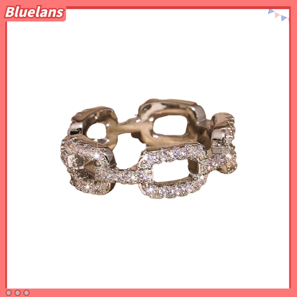 [BLS] Wanita Kreatif Geometris Rantai Tembaga Penuh Berlian Imitasi Bertatahkan Cincin Perhiasan Hadiah