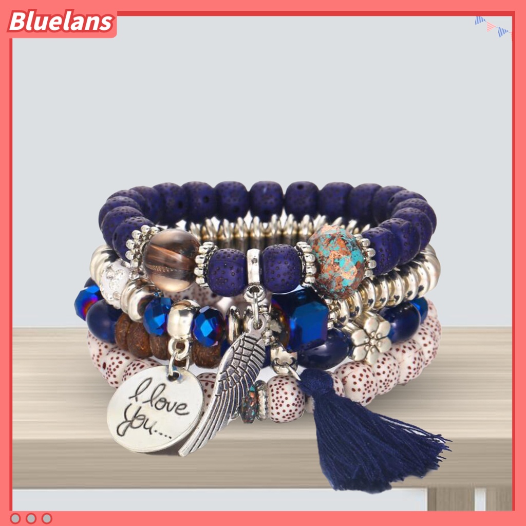 [BLS] 4pcs /Set Gelang Manik-Manik Gaya Bohemian Dapat Ditumpuk Multi-layer Gelang Pesona Tampilan Nice-looking Modern Untuk Wanita