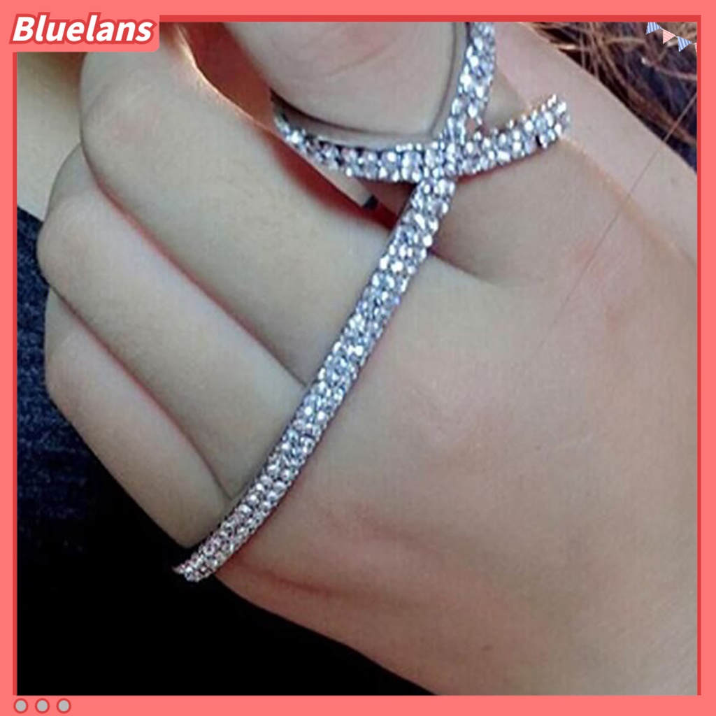 [BLS] Gelang Cincin Jari Gaya Sederhana All-match Fashion Perhiasan Berlian Imitasi Mengkilap Palm Cross Ring Untuk Pesta