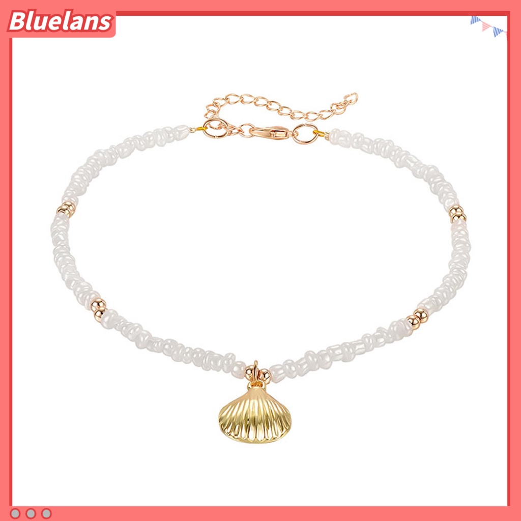 [BLS] Wanita Gelang Kaki Kerang Liontin Temperamen Elegan Adjustable Dipanjangkan Rantai Dekoratif Hadiah Mutiara Imitasi Musim Panas Pantai Barefoot Gelang Kaki Perhiasan