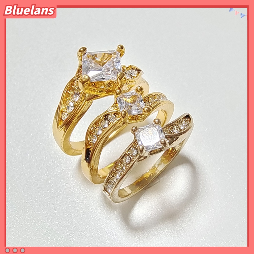 [BLS] 3pcs /Set Jari Band Bersinar Geometris Electroplating Gaya Barat Hypoallergenic Hias Perhiasan Buatan Berlian Zirkon Pesta Rings Untuk Pesta