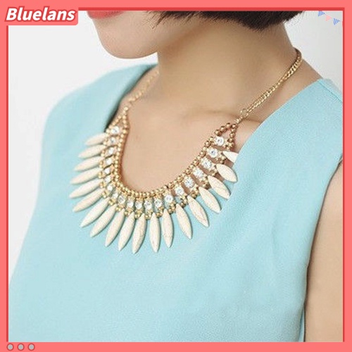 [BLS] Wanita Vintage Daun Berlian Imitasi Liontin Pernyataan Bib Kerah Kalung Hadiah Xmas
