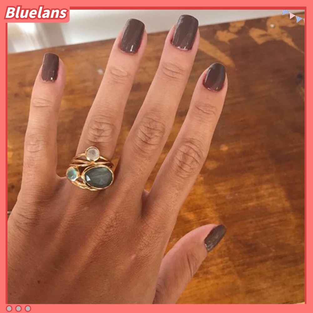 [BLS] Vintage Irregular Multilayer Buatan Moonstone Wanita Jari Cincin Perhiasan Hadiah