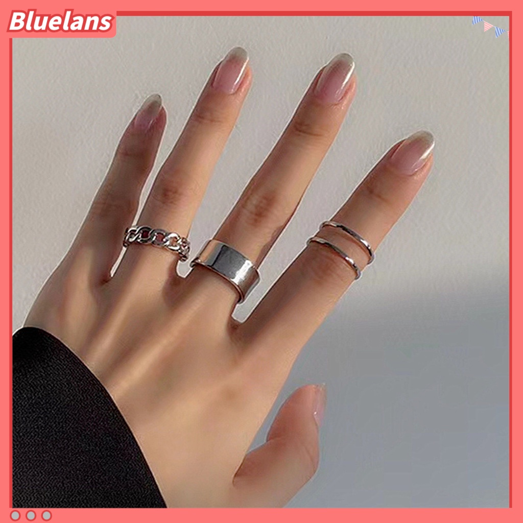 [BLS] 3pcs /Set All-match Terbuka Dapat Disesuaikan Stackable Finger Ring Knuckle Ring Perhiasan Aksesori