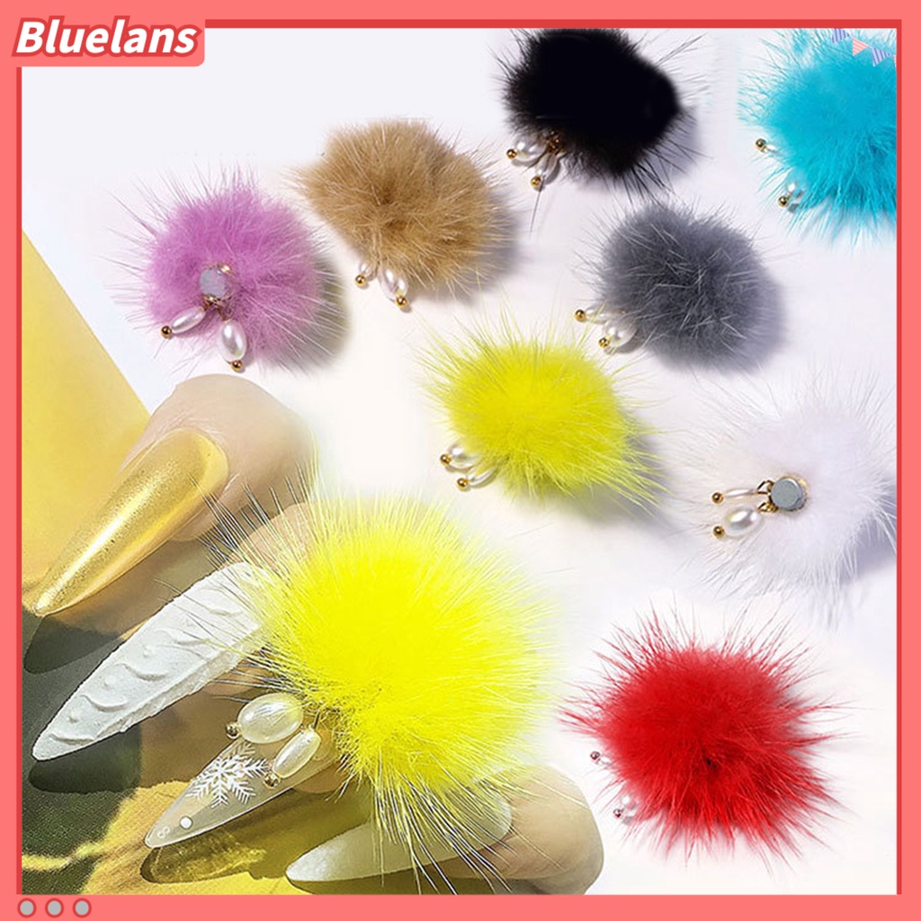 [BLM] Detachable Nail Faux Fur Ball DIY Dengan Liontin Mutiara Imitasi 3D Nail Art Dekorasi Bola Pom Aksesoris Untuk Manicure