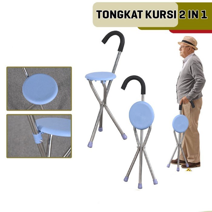 Tongkat Kursi 2 in 1 Lipat Serbaguna Walking Stick