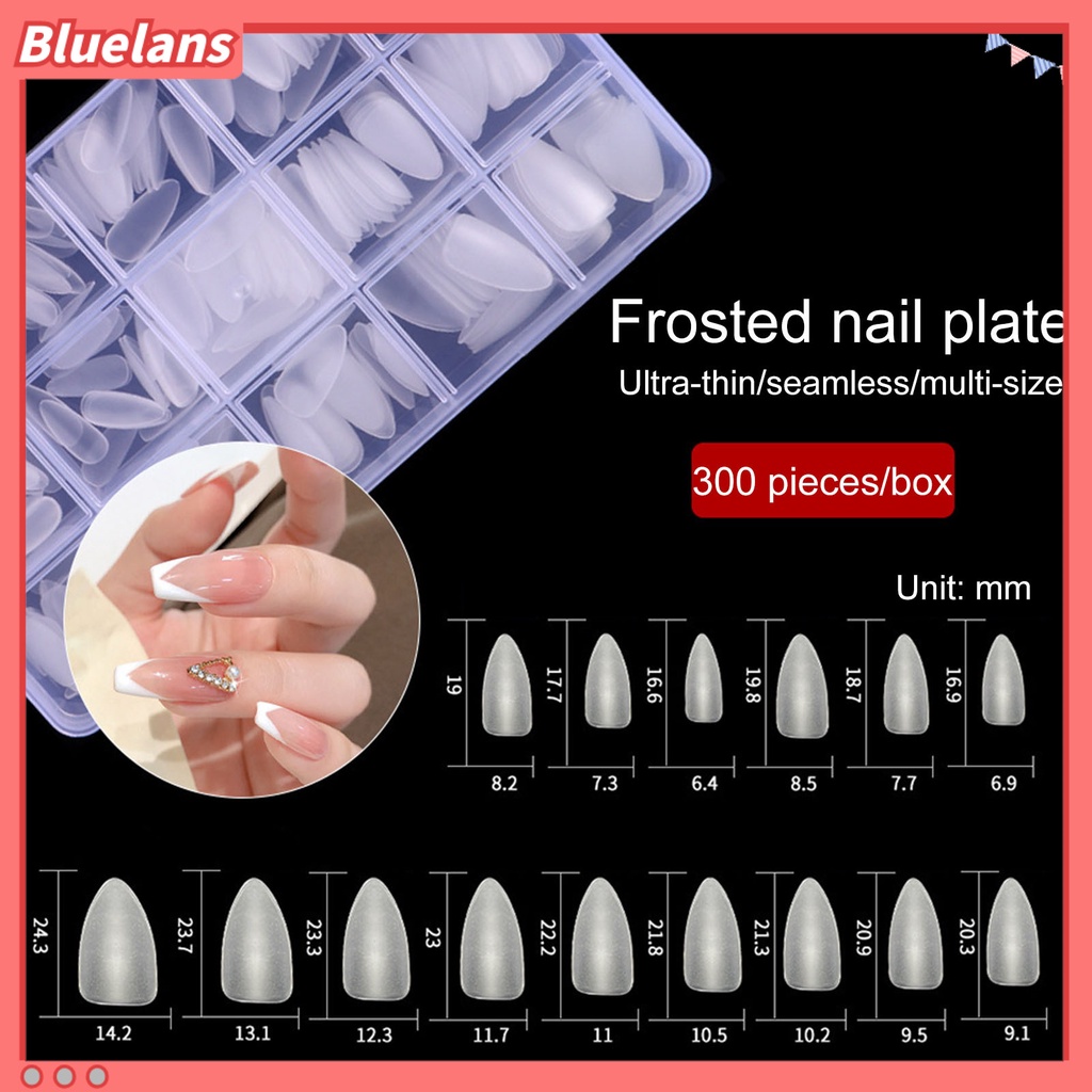 [BLM] 300pcs Kuku Palsu 15kisi Mudah Dilepas Ultra-Tipis Mulus Ukuran Campur Ekstensi Kuku Frosted Square Round Almond Nail Tips Perlengkapan Salon Kuku