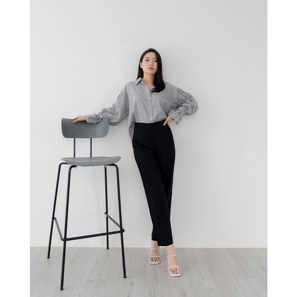 Ms Daisy Devon Striped Bell-Sleeve Shirt / Kemeja Wanita Kasual / Baju Blouse Atasan Wanita