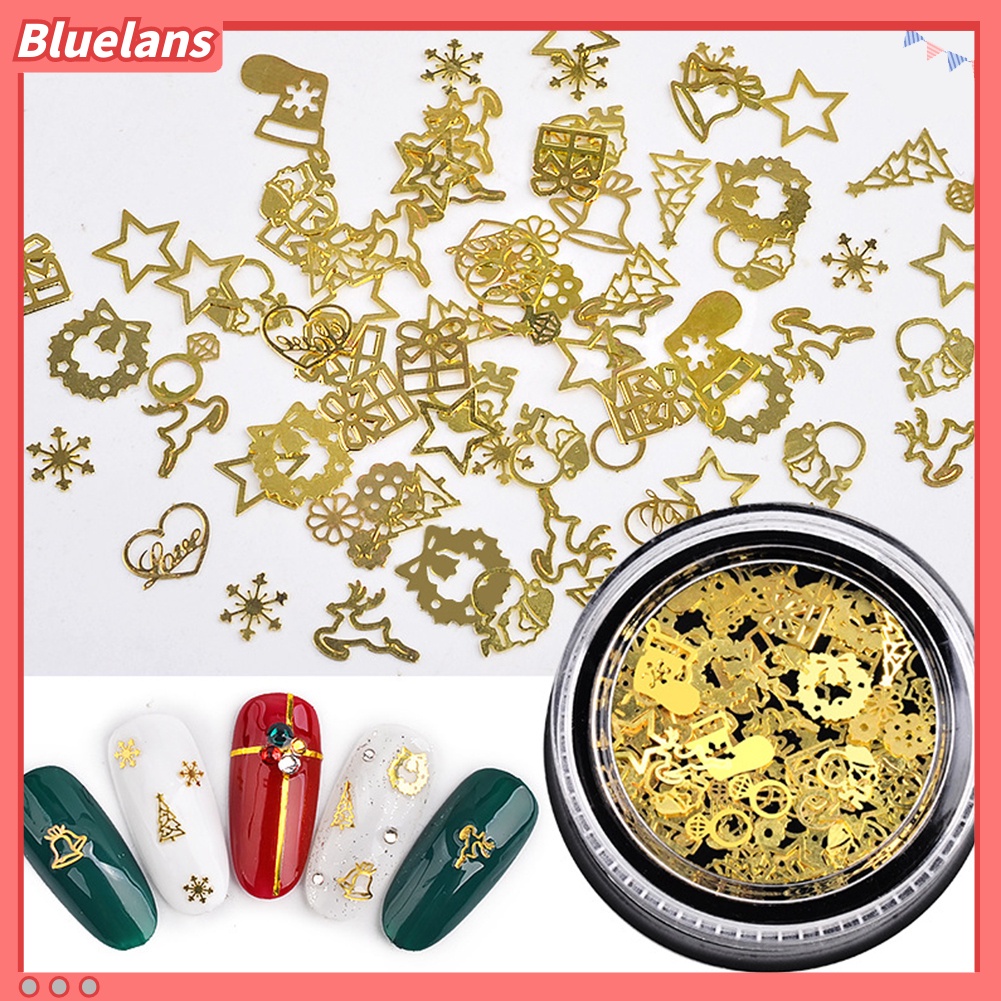 [BLM] 2kotak Logam Berongga Keluar Natal Daun Gear Irisan Nail Art Sequin Decals