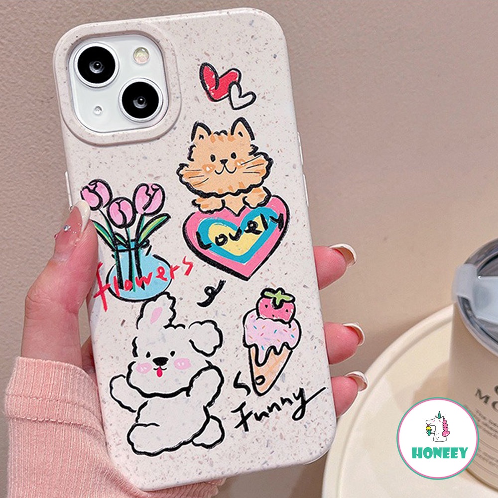 Casing Ponsel Hewan Bunga Graffiti Lucu Untuk iPhone 14 Pro Max13 12 11 Pro Max Casing iPhone XR XS 7 8plus Lovely Cat Cover