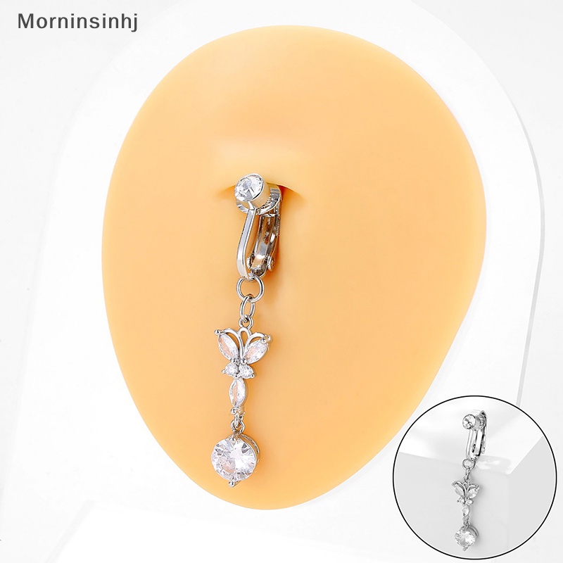 Mornin Pukulan Gratis Kristal Bulat Zirkon Kupu-Kupu Cincin Perut Palsu Fashion Ada Sexy Belly Button Rings Untuk Wanita Perhiasan Tubuh id