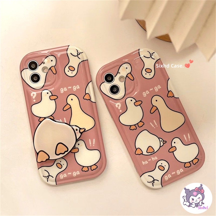 Untuk Redmi Note 12 11 11s 10s 9s 10Pro Redmi 12 12C 10C 11A 10A 9C 9T 9A A2 A1 Xiaomi 11 Lite Poco M3 X3Pro NFC Cute Pink Duck Dengan Bracket Phone Case Soft TPU Protection Cover