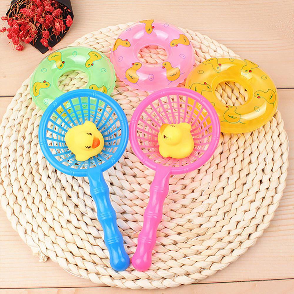 Timekey 5Pcs /set Bayi Bebek Apung Mainan Mandi Mini Renang Cincin Karet Bebek Kuning Jaring Ikan Mandi Renang Balita Mainan H8M2