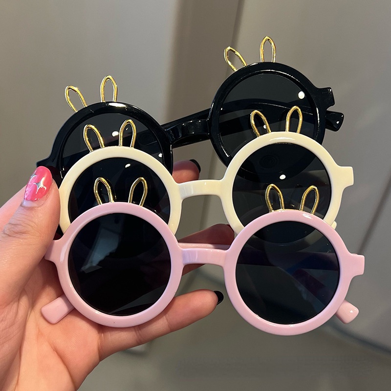 (YUZHU) Kacamata Hitam Kartun Telinga Kelinci Logam Untuk Anak-Anakfashion Bingkai Bulat Warna Permen Kerai Sunglasses Baby