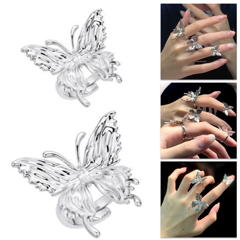 Punk Vintage Logam Cair Dissolved Butterfly Adjustable Wanita Cincin Fashion Indah Anime Gothic Serangga Cincin Gothic Perhiasan