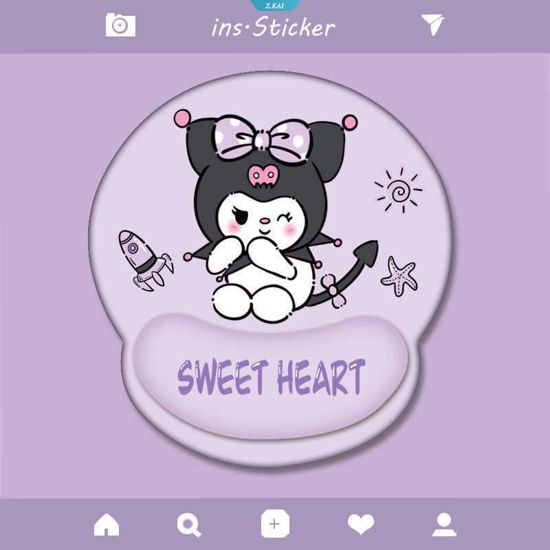 Kawaii Sanrio Black Kuromi Mouse Pad Memory Foam Pelindung Pergelangan Tangan Alas Mouse Laptop [ZK]