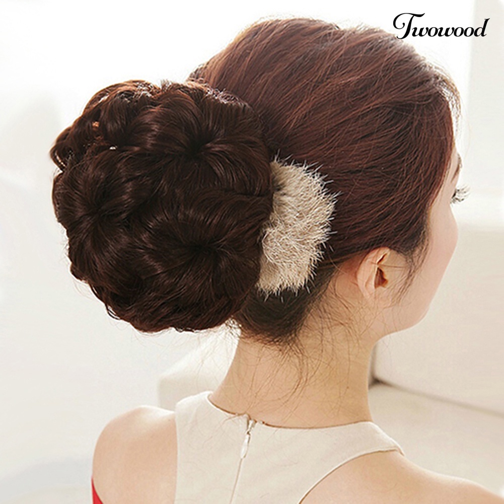 Twowood Wavy Curly Synthetic Hair Bun Cover Sopak Klip Wig Scrunchie Rambut Ekstensi