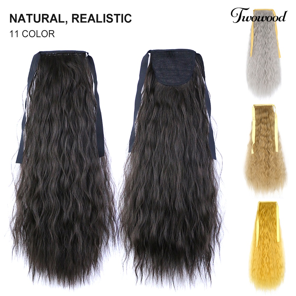 Twowood 20inch Serat Sintetis Panjang Bergelombang Keriting Ponytail Wig Hair Extension Sopak