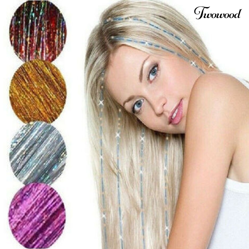 Twowood Tahan Panas Glitter Wig Lurus Panjang Mengkilap Mulus Hair Extension Sopak