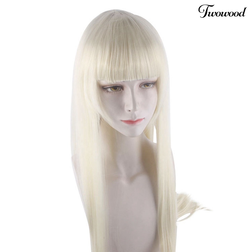 Twowood Fashion Wanita Panjang Lurus Wig Sintetis Dengan Poni Cosplay Pesta Sopak