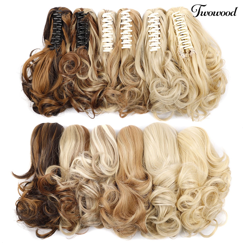 Twowood Wanita Wig Ponytail Style Soft Inner Mesh Serat Suhu Tinggi Pendek Bergelombang Ponytail Extension Rambut Hitam Coklat Untuk Perempuan