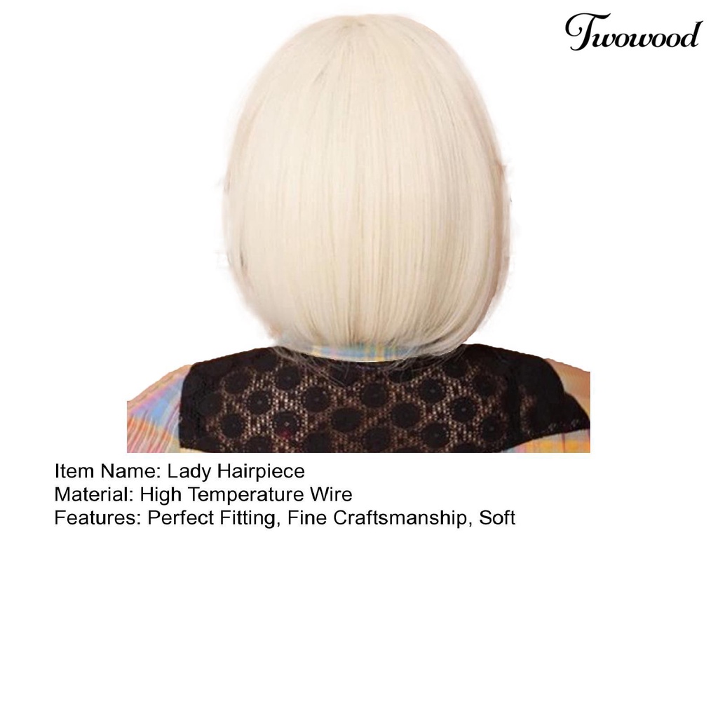 Twowood Lady Sopak Non-perm Berbulu Rapi Bang Penuh-cover Rambut Styling Krem Alami Bob Wig Pendek Lurus Wig Wanita Digunakan