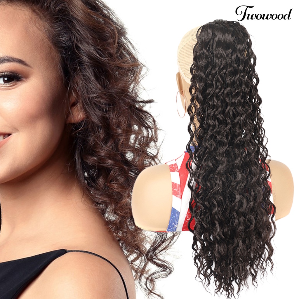 Twowood Ladies Wig Halus Lembut Berbulu Mudah Dipakai Menebal Rambut Styling Anti-slip Serut Jaring Panjang Keriting Ponytail Wig Salon Supply