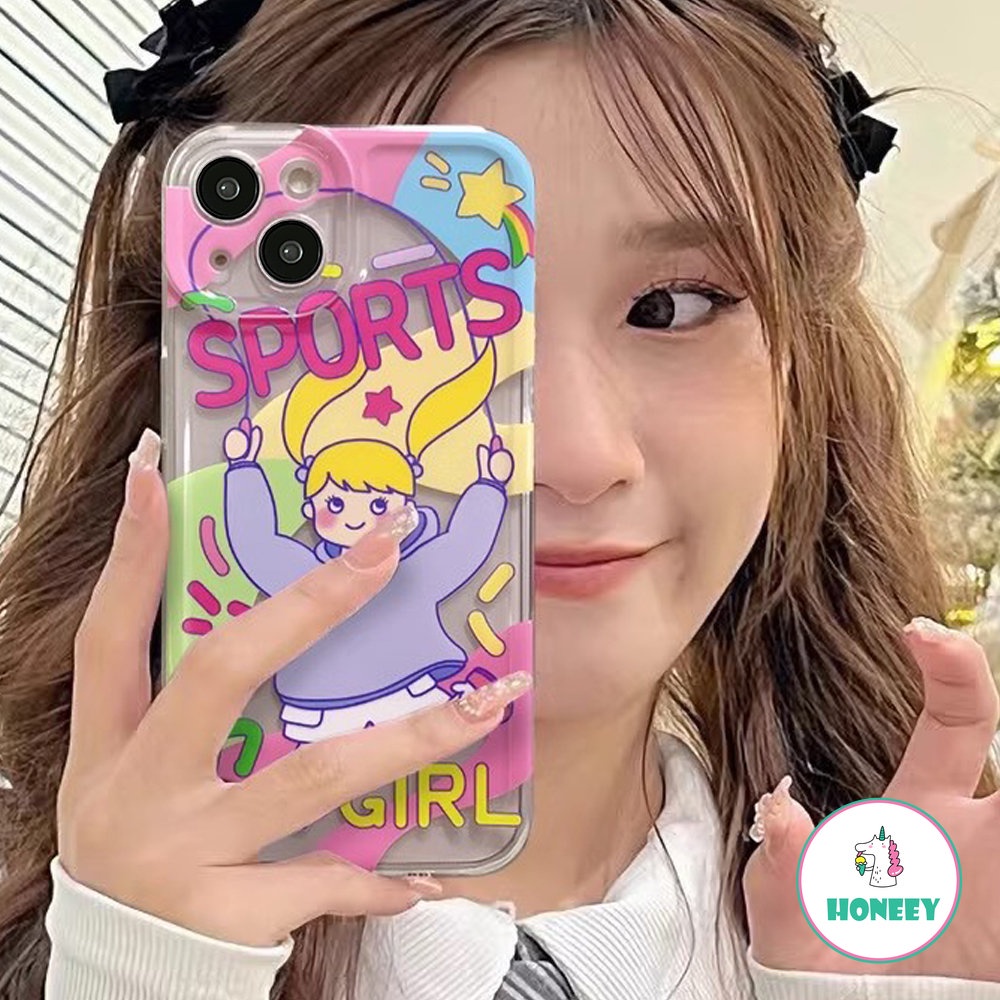 IPHONE Casing Ponsel Gadis Olahraga Lucu Kartun Happy Untuk Iphone11 12 13 14 Pro Max XR Xs8 7plus Fashion Colorful Shockproof Soft Cover