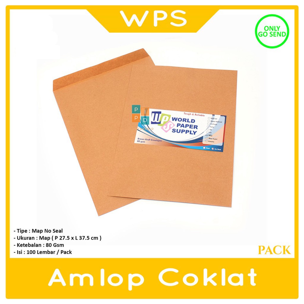 

WPS - Amplop Coklat Ukuran Map ( 27,5 x 37,5 cm ) Non Seal - Pack