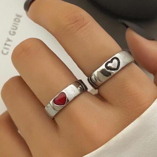 2pcs Cincin Pasangan Sederhana Hati Kupu-Kupu Cincin Hitam Dan Putih Set Untuk Wanita Hadiah Perhiasan Tunangan