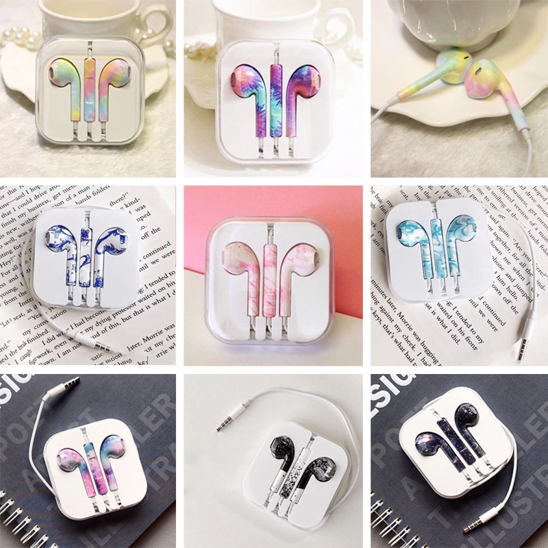 Fashion Color Cute In-ear Headphones 3.5mm Jack Headphone Kabel Dengan Mikrofon