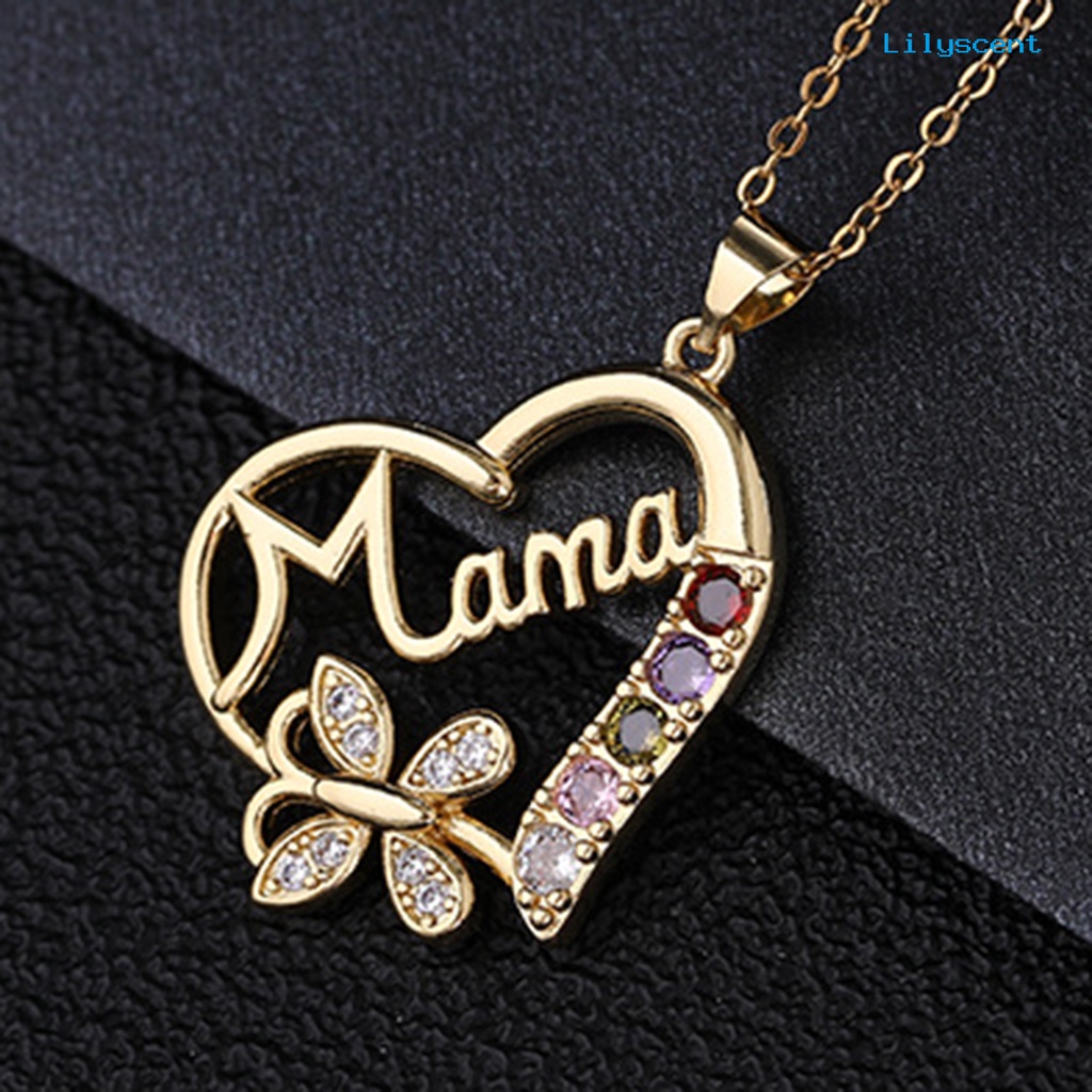 [LS]Charm Kalung Electroplating Shiny Rhinestone Cubic Zirconia Geometris Leher Dekorasi Tahan Luntur Cinta Hati Ibu Liontin Kalung Hadiah Hari Ibu