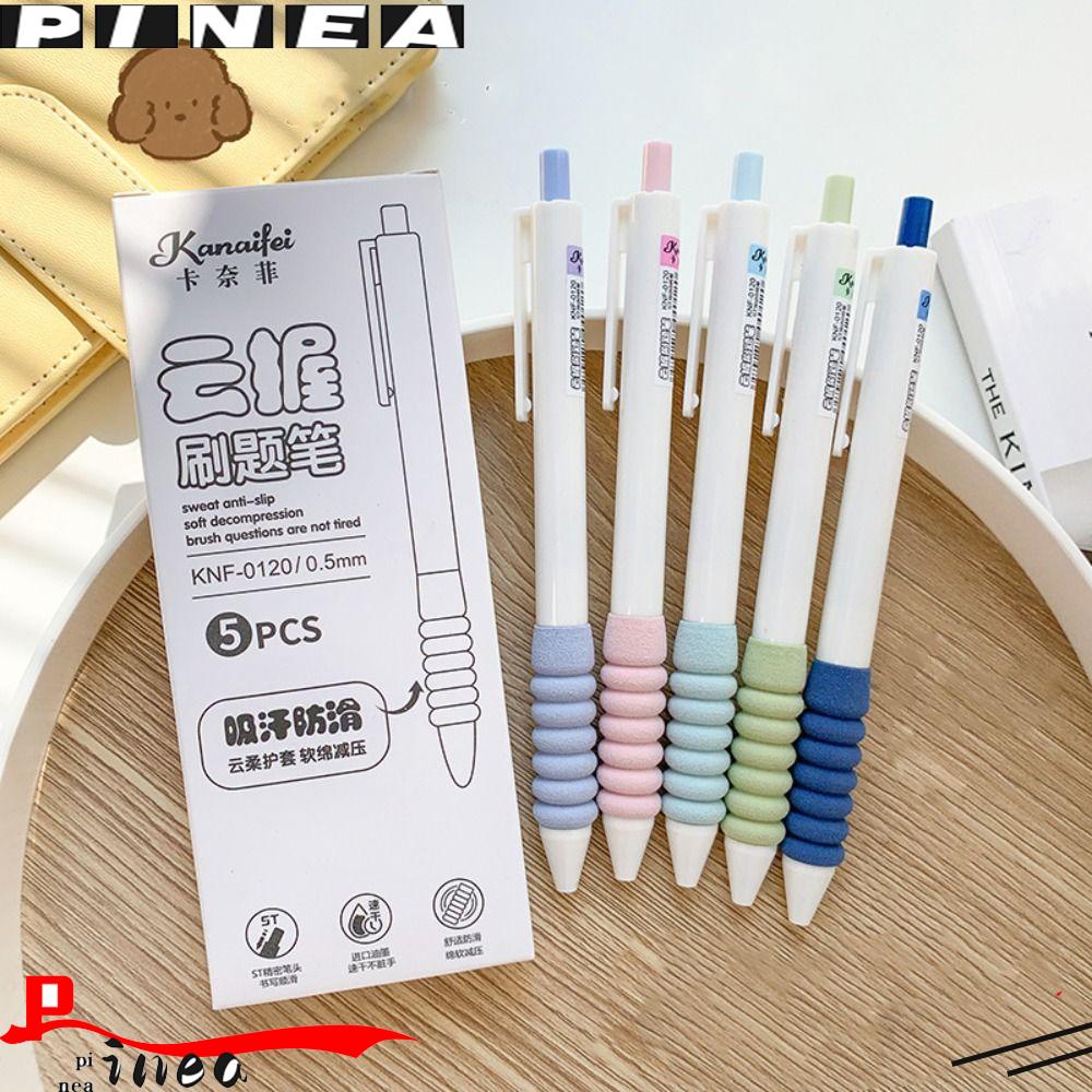 Nanas 5PCS /Set Press Pena Netral 0.5mm Kualitas Tinggi Sekolah Kantor Alat Tulis Soft Grip Gel Pen