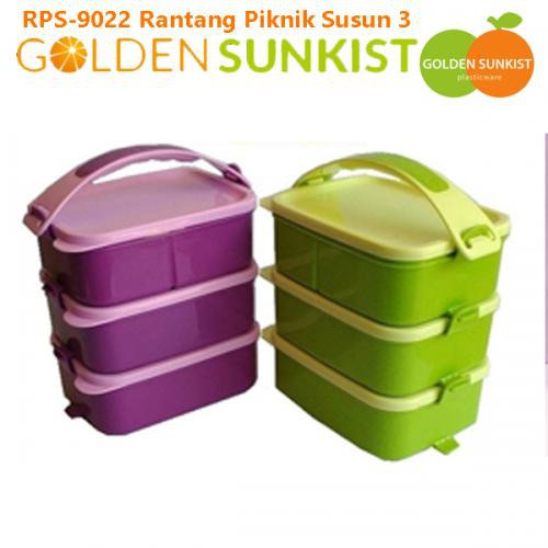 Rantang susun 3 Golden sunkist warna ungu / hijau