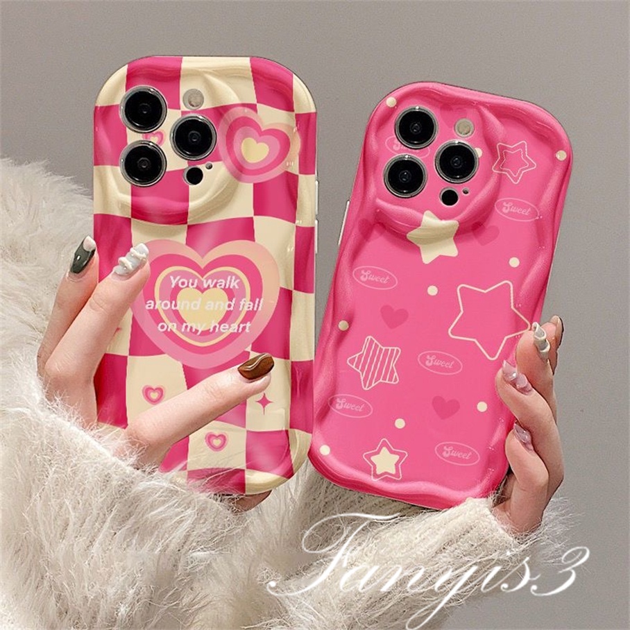 Vivo Y02 Y35 Y16 Y02s Y22 Y22s Y15A Y15S Y21 Y21s Y20 Y20s Y20i Y12s Y17 Y15 Y12 Y11 Y20s[G] Y95 Y93 Y91 V25 V25e Sweet Love Wavy Curved Edge Phone Case TPU Soft Cover Pelindung
