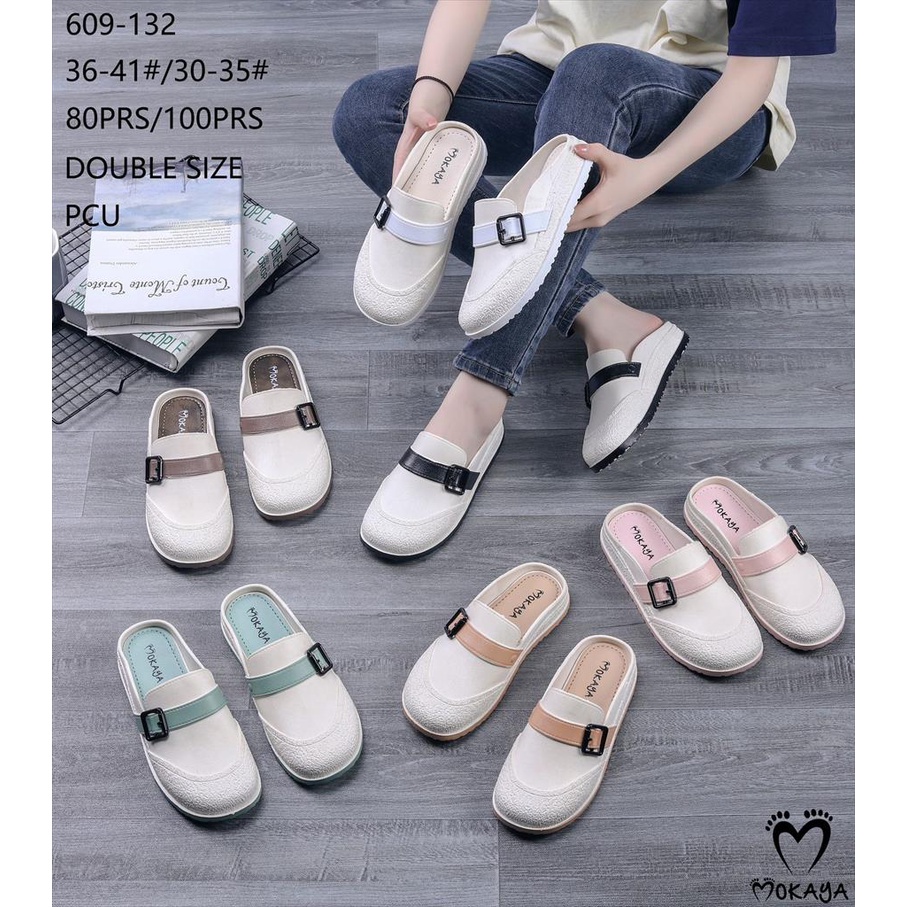 Sandal Slop Jelly Mules Wanita dan Anak Cewek Ban Motif Tali Warna Gesper Kotak Hitam Super Colorfull Pretty Kekinian Import Mokaya / Size 30-41 (609-132)