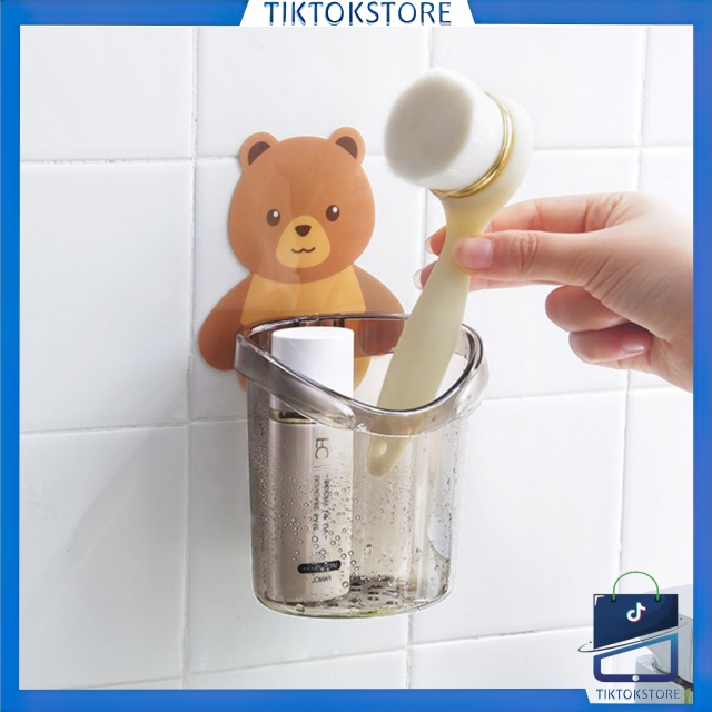 TIKTOK - D6081 Tempat Sikat Gigi Bear H5262 / Gelas Tempel Motif Beruang / Gantungan Sikat Gigi / Toothpaste Holder